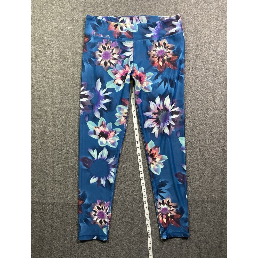 Live Love Dream Floral Leggings Women's Blue Pink Yoga Workout Pants Size L - Picture 5 of 9